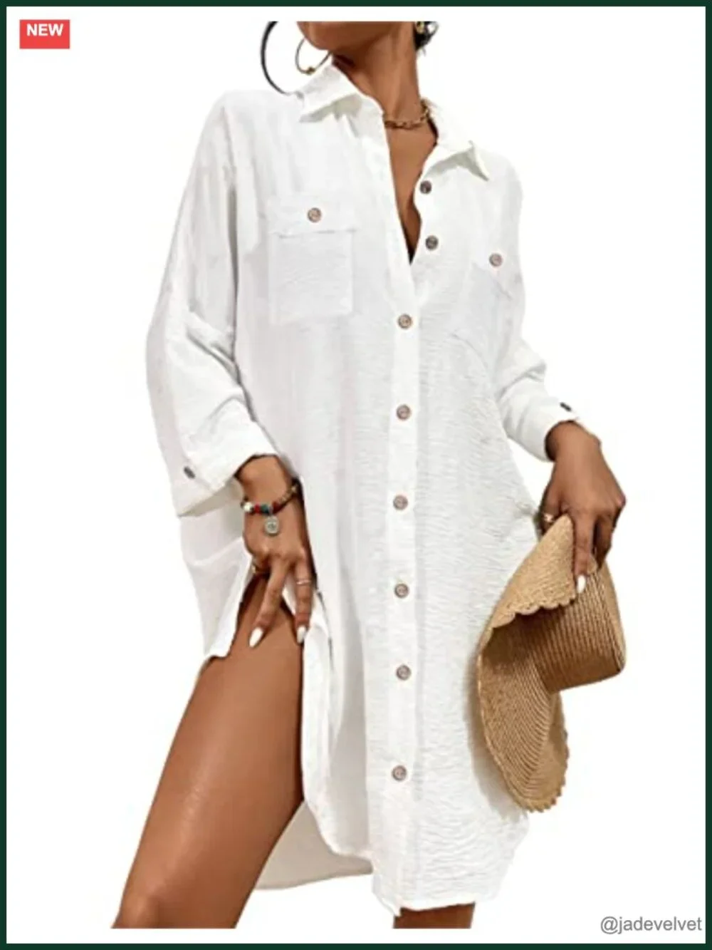 Loose Long Sleeve Button Down Cover Up Shirt Dress with Pocket